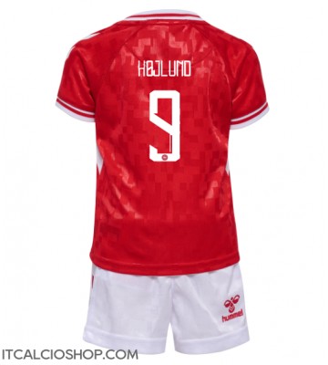 Danimarca Rasmus Hojlund #9 Prima Maglia Bambino Europei 2024 Manica Corta (+ Pantaloni corti)